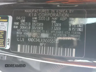 2022 Kia EV6 Wind with VIN KNDC34LA1N5055731, listed as a Copart auction lot 69459954 with 47,919 mi miles and Salvage Title. Bid and sale history available at carsss.com. Image 16.