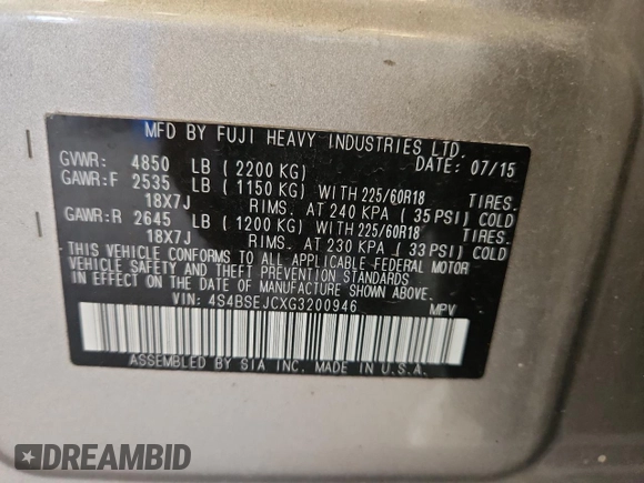 2016 Subaru Outback Limited with VIN 4S4BSEJCXG3200946, listed as a Copart auction lot 64740395 with 125,795 mi miles and Salvage title. Bid and sale history available at DreamBid. Image 13.