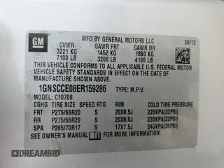 2014 Chevrolet Tahoe LTZ z VIN 1GNSCCE08ER159286, wystawiony jako Copart lot #80336434 z przebiegiem 182 643 mil mil oraz Szkoda całkowita • Salvage title. Historia ofert i sprzedaży dostępna na DreamBid. Obrazek 12.