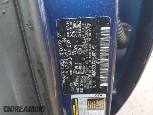2023 Kia EV6 Wind with VIN KNDC3DLCXP5101979, listed as a Copart auction lot 43812005 with 5,884 mi miles and Salvage Title. Bid and sale history available at carsss.com. Image 12.