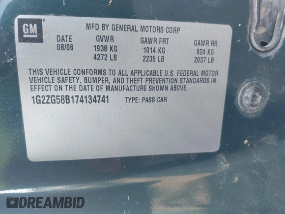 2007 Pontiac G6 G6 with VIN 1G2ZG58B174134741, listed as a IAAI auction lot 41662446 with 237,600 mi miles and . Bid and sale history available at DreamBid. Image 9.