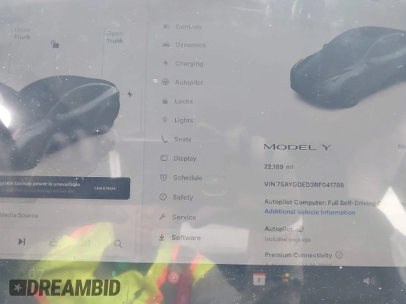 2024 Tesla Model Y z VIN 7SAYGDED3RF041788, wystawiony jako IAAI lot #42644453 z przebiegiem 22 189 mil mil oraz . Historia ofert i sprzedaży dostępna na DreamBid. Obrazek 7.