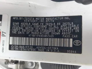 2014 Toyota Camry L with VIN 4T1BF1FK9EU851425, listed as a IAAI auction lot 41792918 with 268,340 mi miles. Bid and sale history available at carsss.com. Image 9.