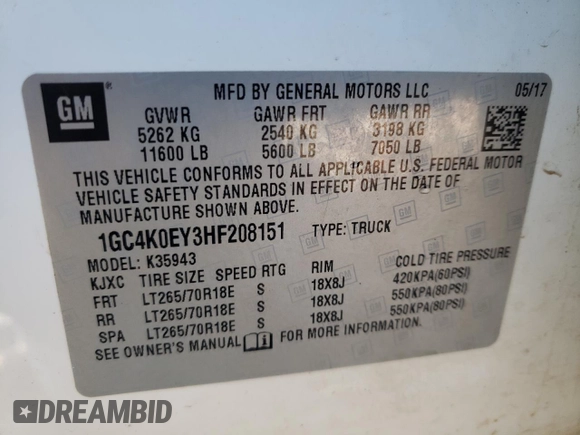 2017 Chevrolet Silverado 3500HD LTZ with VIN 1GC4K0EY3HF208151, listed as a Copart auction lot 78502914 with 196,192 mi miles and Salvage Title. Bid and sale history available at carsss.com. Image 13.