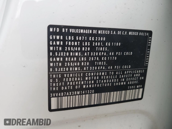 2024 Volkswagen Tiguan SEL R-Line z VIN 3VV4B7AX3RM141320, wystawiony jako Copart lot #55606335 z przebiegiem 9 347 mil mil oraz Szkoda całkowita • Salvage title. Historia ofert i sprzedaży dostępna na DreamBid. Obrazek 12.