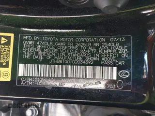 2013 Lexus ES 300h with VIN JTHBW1GG1D2034392, listed as a IAAI auction lot 42236596 with 207,830 mi miles and . Bid and sale history available at DreamBid. Image 9.