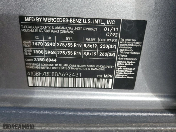 2011 Mercedes-Benz GL-Class GL 450 with VIN 4JGBF7BE8BA692431, listed as a Copart auction lot 46718945 with 114,632 mi miles and Salvage Title. Bid and sale history available at carsss.com. Image 15.