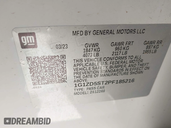 2023 Chevrolet Malibu LT with VIN 1G1ZD5ST2PF185216, listed as a IAAI auction lot 42195264 with 47,365 mi miles and . Bid and sale history available at DreamBid. Image 9.