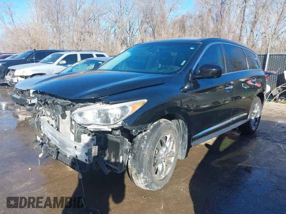 2013 Infiniti JX35 with VIN 5N1AL0MM7DC307092, listed as a IAAI auction lot 41625062 with 162,553 mi miles. Bid and sale history available at carsss.com. Image 2.