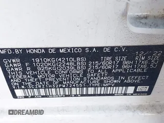 2023 Honda HR-V LX with VIN 3CZRZ1H32PM724551, listed as a IAAI auction lot 41815617 with 25,300 mi miles and . Bid and sale history available at DreamBid. Image 9.