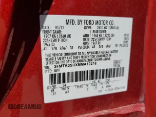 2021 Ford Mustang Mach-E Premium z VIN 3FMTK3SUXMMA10218, wystawiony jako Copart lot #56288255 z przebiegiem 63 334 mil mil oraz Szkoda całkowita • Salvage title. Historia ofert i sprzedaży dostępna na DreamBid. Obrazek 13.