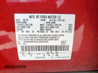 2020 Ford Explorer Limited z VIN 1FMSK8FH2LGD03528, wystawiony jako Copart lot #62380955 z przebiegiem 53 991 mil mil oraz Szkoda całkowita • Salvage title. Historia ofert i sprzedaży dostępna na DreamBid. Obrazek 13.