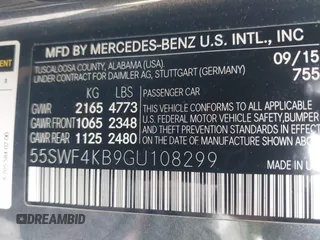2016 Mercedes-Benz C 300 Luxury with VIN 55SWF4KB9GU108299, listed as a IAAI auction lot 41630830 with 89,484 mi miles and . Bid and sale history available at carsss.com. Image 9.