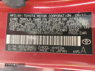 2011 Toyota Prius I z VIN JTDKN3DU8B5322562, wystawiony jako Copart lot #57637795 z przebiegiem 173 847 mil mil oraz Czysty tytuł • Clean title. Historia ofert i sprzedaży dostępna na DreamBid. Obrazek 12.