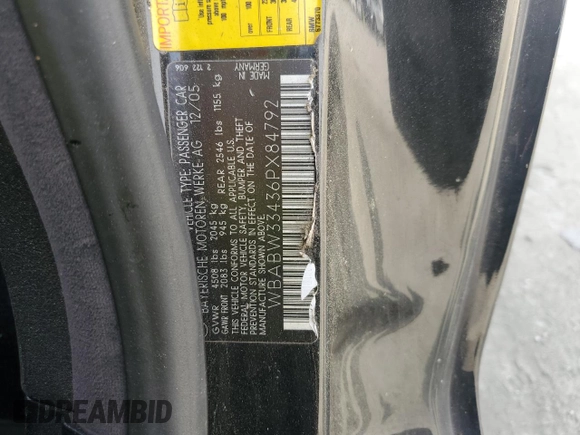 2006 BMW 3 Series 325Ci with VIN WBABW33436PX84792, listed as a Copart auction lot 57398335 with 147,239 mi miles and Clean title. Bid and sale history available at DreamBid. Image 12.