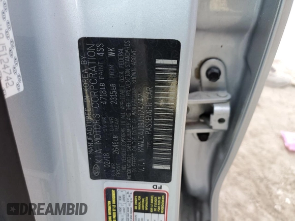 2018 Kia Cadenza Premium with VIN KNALC4J19J5124742, listed as a Copart auction lot 75203524 with Not Provided miles and Non Repairable. Bid and sale history available at DreamBid. Image 13.