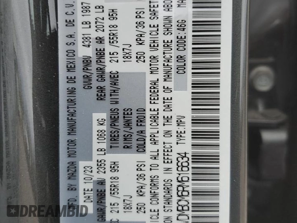 2024 Mazda CX-30 S Carbon Edition with VIN 3MVDMBCM6RM616634, listed as a Copart auction lot 50347385 with 3,001 mi miles and Salvage title. Bid and sale history available at DreamBid. Image 13.