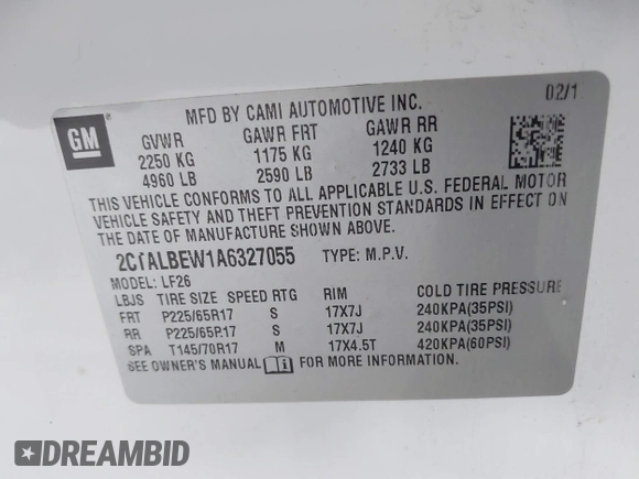 2010 GMC Terrain SLE-1 with VIN 2CTALBEW1A6327055, listed as a IAAI auction lot 39917704 with 152,645 mi miles. Bid and sale history available at carsss.com. Image 9.