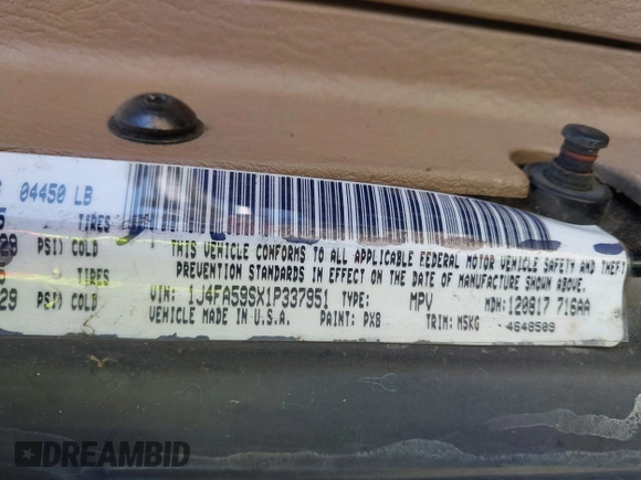 2001 Jeep Wrangler Sahara with VIN 1J4FA59SX1P337951, listed as a IAAI auction lot 42087134 with 154,479 mi miles and . Bid and sale history available at DreamBid. Image 9.