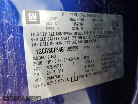2016 Chevrolet Colorado 2WD LT with VIN 1GCGSCE34G1199099, listed as a Copart auction lot 55880635 with 79,512 mi miles and Salvage title. Bid and sale history available at DreamBid. Image 12.