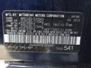 2020 Mitsubishi Outlander SE with VIN JA4AD3A39LZ004691, listed as a IAAI auction lot 41825043 with 93,508 mi miles and . Bid and sale history available at DreamBid. Image 9.