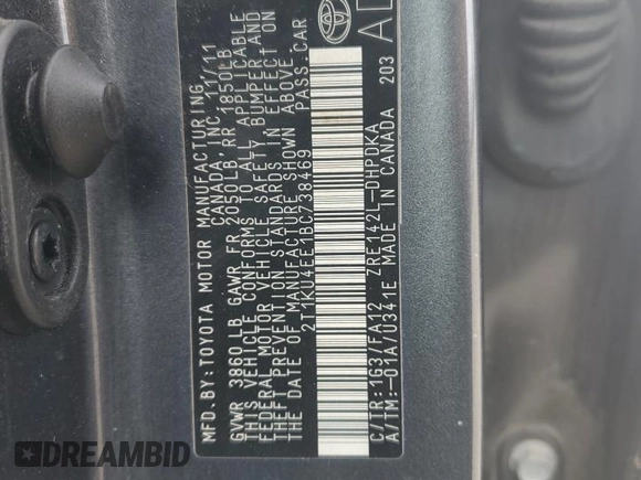 2011 Toyota Matrix z VIN 2T1KU4EE1BC738469, wystawiony jako Copart lot #53145335 z przebiegiem 69 787 mil mil oraz Szkoda całkowita • Salvage title. Historia ofert i sprzedaży dostępna na DreamBid. Obrazek 14.