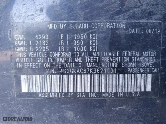 2019 Subaru Impreza Premium with VIN 4S3GKAC67K3621591, listed as a Copart auction lot 43916715 with 84,368 mi miles and Salvage Title. Bid and sale history available at carsss.com. Image 12.