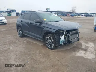 2024 Hyundai Kona N Line with VIN KM8HACA31RU055035, listed as a IAAI auction lot 41593771 with 7,730 mi miles. Bid and sale history available at carsss.com. Image 1.