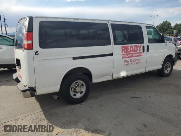 2013 Chevrolet Express Passenger LT with VIN 1GAZG1FG7D1121873, listed as a Copart auction lot 64763815 with Not provided miles and Clean title. Bid and sale history available at DreamBid. Image 3.