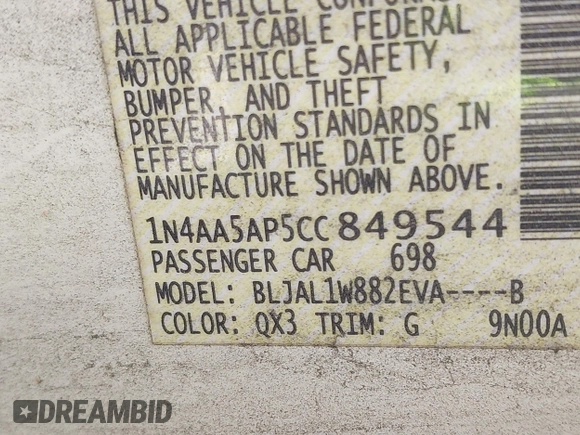 2012 Nissan Maxima SV with VIN 1N4AA5AP5CC849544, listed as a IAAI auction lot 42404028 with Not provided miles and . Bid and sale history available at DreamBid. Image 9.