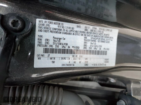2017 Ford Focus SE z VIN 1FADP3F25HL331714, wystawiony jako Copart lot #77389764 z przebiegiem 49 953 mil mil oraz Szkoda całkowita • Salvage title. Historia ofert i sprzedaży dostępna na DreamBid. Obrazek 12.