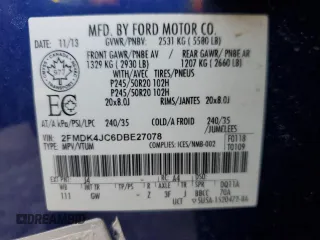 2013 Ford Edge SEL with VIN 2FMDK4JC6DBE27078, listed as a Copart auction lot 46593035 with 64,526 mi miles and Salvage Title. Bid and sale history available at carsss.com. Image 13.