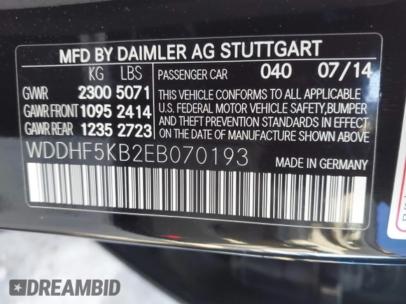 2014 Mercedes-Benz E 350 Sport with VIN WDDHF5KB2EB070193, listed as a IAAI auction lot 42398047 with 89,974 mi miles and . Bid and sale history available at DreamBid. Image 9.