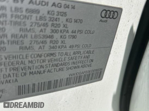 2014 Audi Q7 S line Prestige с VIN WA1DGAFE0ED019339, выставлен на аукционе Copart как лот 58412685 с пробегом 156 976 миль миль и Чистый • Clean title. История ставок и продаж доступна на DreamBid. Изображение 10.