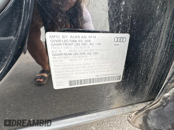 2014 Audi Q5 Premium with VIN WA1CFAFP9EA083817, listed as a Copart auction lot 61436485 with 117,278 mi miles and Clean title. Bid and sale history available at DreamBid. Image 10.