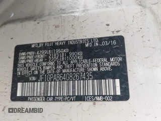 2016 Subaru Impreza Premium с VIN JF1GPAB64G8267435, выставлен на аукционе IAAI как лот 41962241 с пробегом 95 000 миль миль и . История ставок и продаж доступна на DreamBid. Изображение 9.