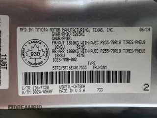 2014 Toyota Tundra 4WD Truck SR with VIN 5TFCY5F16EX017533, listed as a Copart auction lot 72614084 with 489,457 mi miles and Clean Title. Bid and sale history available at carsss.com. Image 12.