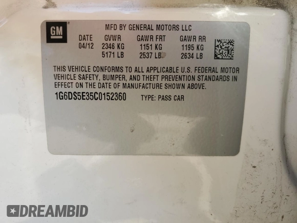 2012 Cadillac CTS Premium with VIN 1G6DS5E35C0152360, listed as a Copart auction lot 54752605 with 175,322 mi miles and Salvage title. Bid and sale history available at DreamBid. Image 12.