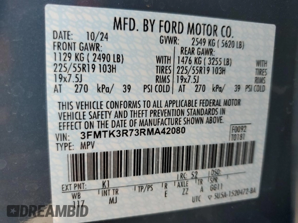 2024 Ford Mustang Mach-E Premium z VIN 3FMTK3R73RMA42080, wystawiony jako Copart lot #55219705 z przebiegiem 4619 mil mil oraz Szkody całkowita. Historia ofert i sprzedaży dostępna na DreamBid. Obrazek 13.