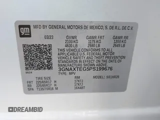 2023 Chevrolet Equinox LT with VIN 3GNAXTEG5PS199676, listed as a IAAI auction lot 42091780 with 26,530 mi miles and . Bid and sale history available at DreamBid. Image 9.