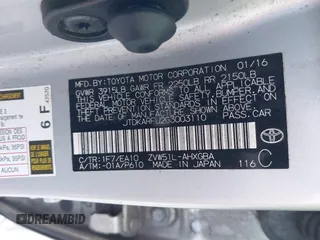 2016 Toyota Prius Four with VIN JTDKARFU2G3003110, listed as a IAAI auction lot 41730564 with 100,042 mi miles. Bid and sale history available at carsss.com. Image 9.