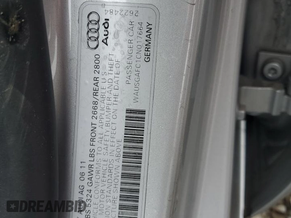 2012 Audi A7 3.0 Prestige with VIN WAUSGAFC1CN017664, listed as a Copart auction lot 44641245 with 160,746 mi miles and Salvage Title. Bid and sale history available at carsss.com. Image 15.