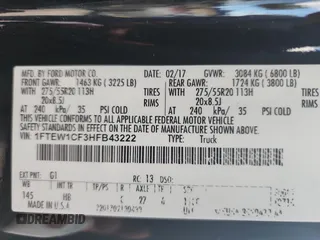2017 Ford F-150 XL with VIN 1FTEW1CF3HFB43222, listed as a Copart auction lot 63914005 with 87,791 mi miles and Salvage title. Bid and sale history available at DreamBid. Image 10.