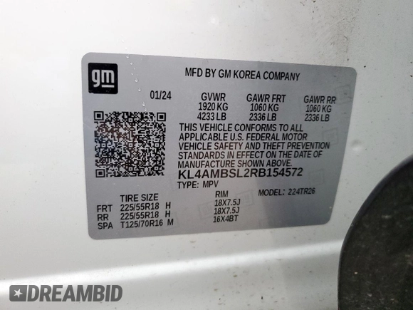 2024 Buick Encore GX Preferred with VIN KL4AMBSL2RB154572, listed as a Copart auction lot 55307535 with 26,722 mi miles and Salvage title. Bid and sale history available at DreamBid. Image 13.