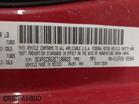 2014 Dodge Journey SXT with VIN 3C4PDCBG2ET188822, listed as a IAAI auction lot 41219215 with 174,053 mi miles. Bid and sale history available at carsss.com. Image 9.