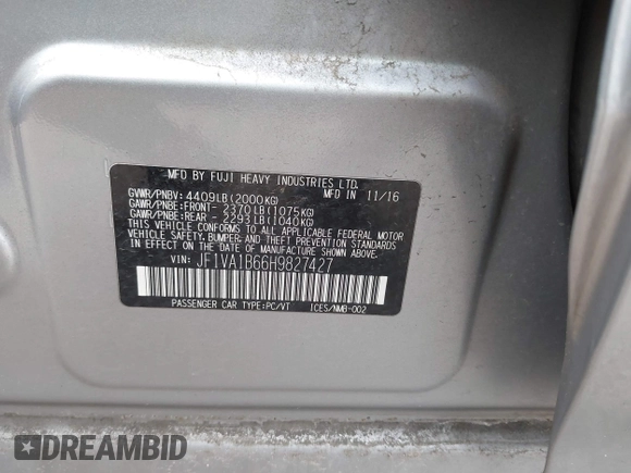 2017 Subaru WRX с VIN JF1VA1B66H9827427, выставлен на аукционе IAAI как лот 42277995 с пробегом 123 617 миль миль и . История ставок и продаж доступна на DreamBid. Изображение 9.