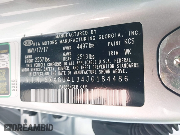 2018 Kia Optima EX with VIN 5XXGU4L34JG184486, listed as a IAAI auction lot 42465491 with 78,882 mi miles and . Bid and sale history available at DreamBid. Image 9.