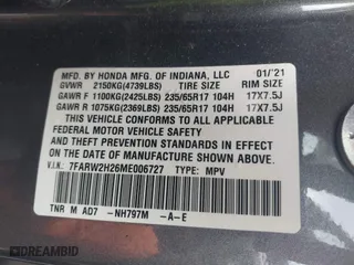2021 Honda CR-V LX with VIN 7FARW2H26ME006727, listed as a IAAI auction lot 41676109 with 45,084 mi miles. Bid and sale history available at carsss.com. Image 9.