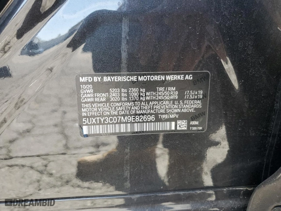 2021 BMW X3 sDrive30i with VIN 5UXTY3C07M9E82696, listed as a Copart auction lot 47322395 with 46,477 mi miles and Salvage Title. Bid and sale history available at carsss.com. Image 13.