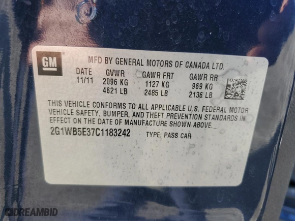 2012 Chevrolet Impala LT Retail with VIN 2G1WB5E37C1183242, listed as a Copart auction lot 45364965 with NaN miles and Salvage Title. Bid and sale history available at carsss.com. Image 12.